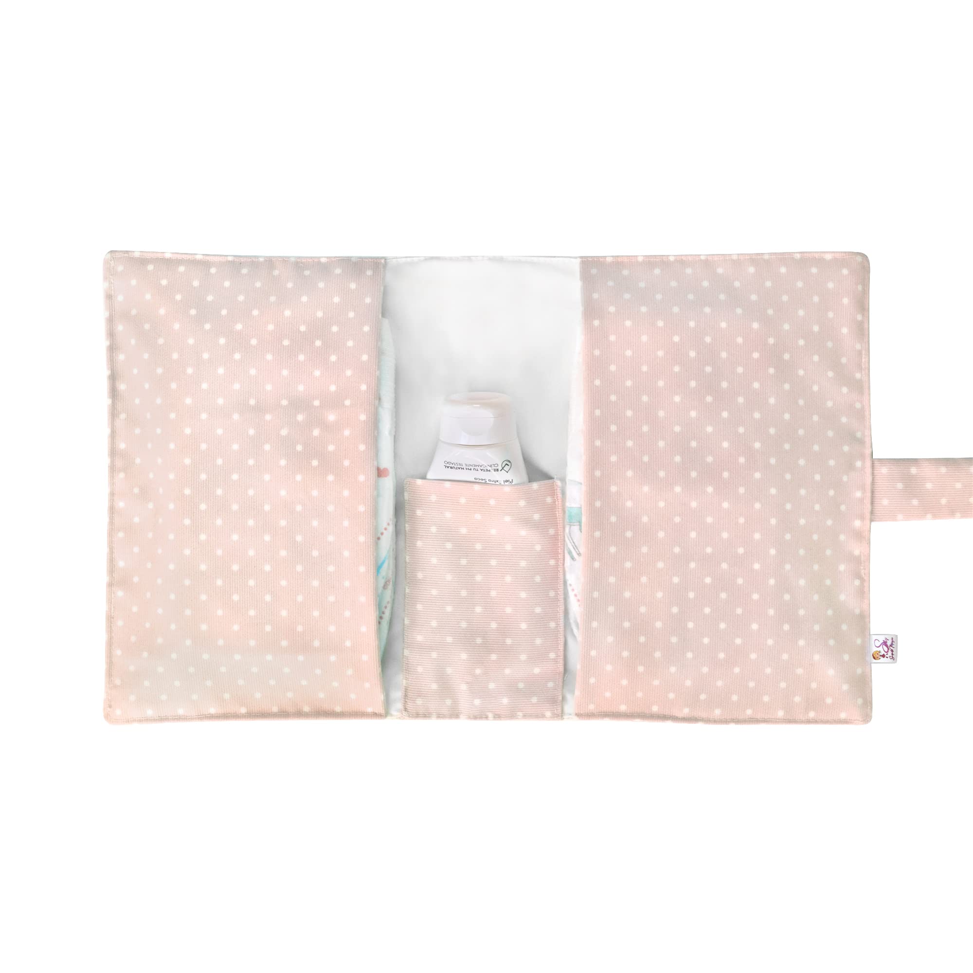 Portapañales para bebe Personalizado con Nombre Bordado (Topitos blanco-rosa)