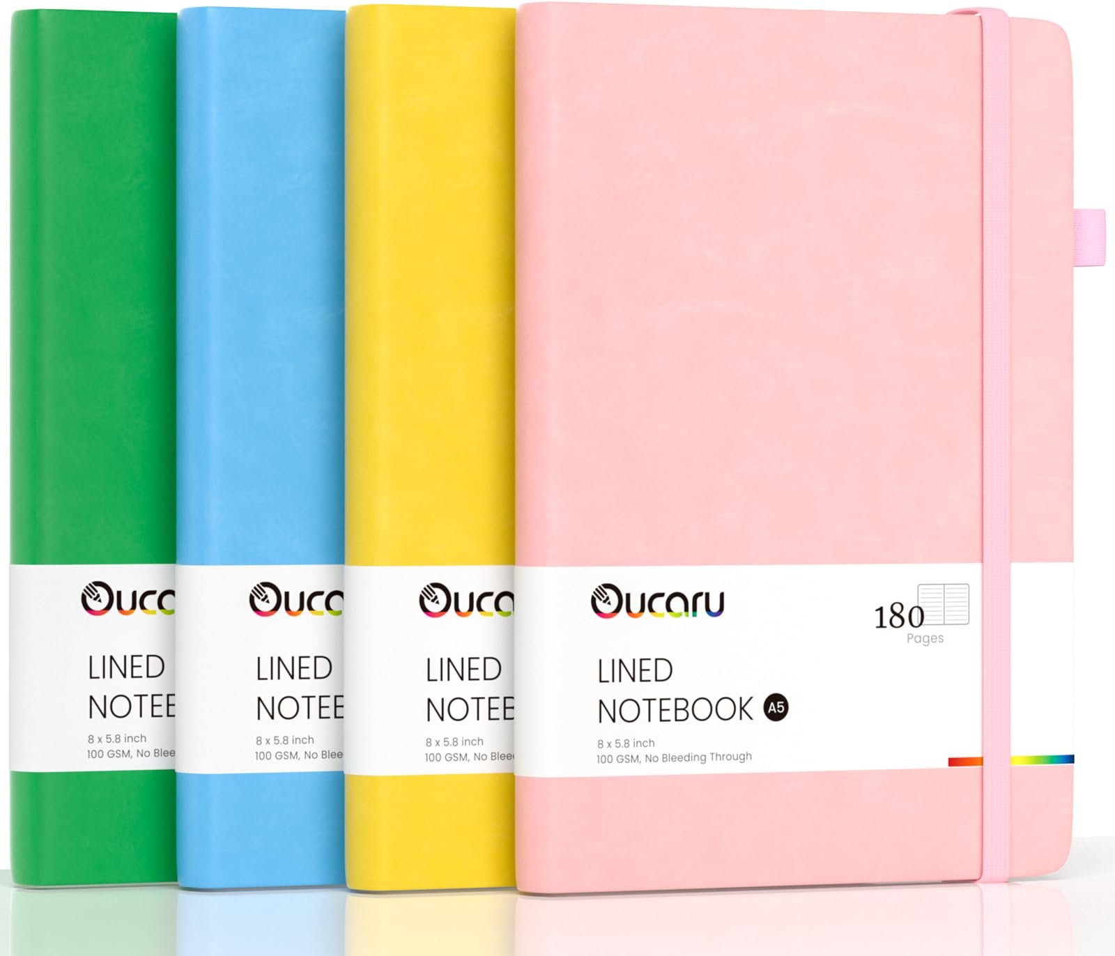 Oucaru Lined Journal Notebook, 4 Pack, 180 Pages, A5 Journals for Writing, 100 GSM Thick Paper, Small Notebooks Daily Journal for Women Men Work, Business, School, Travel Supplies