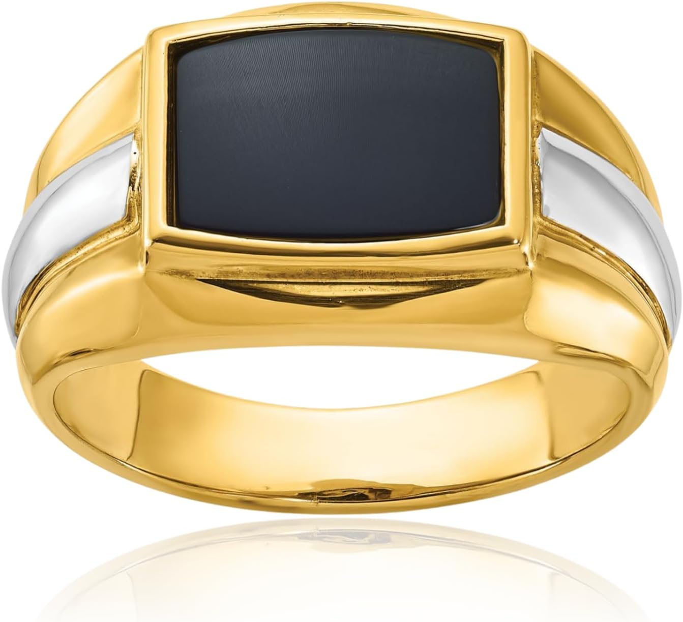 IceCarats 14K Solid Two Tone Gold Black Onyx Extra Wide Signet Ring 13.2mm Band Prong Set