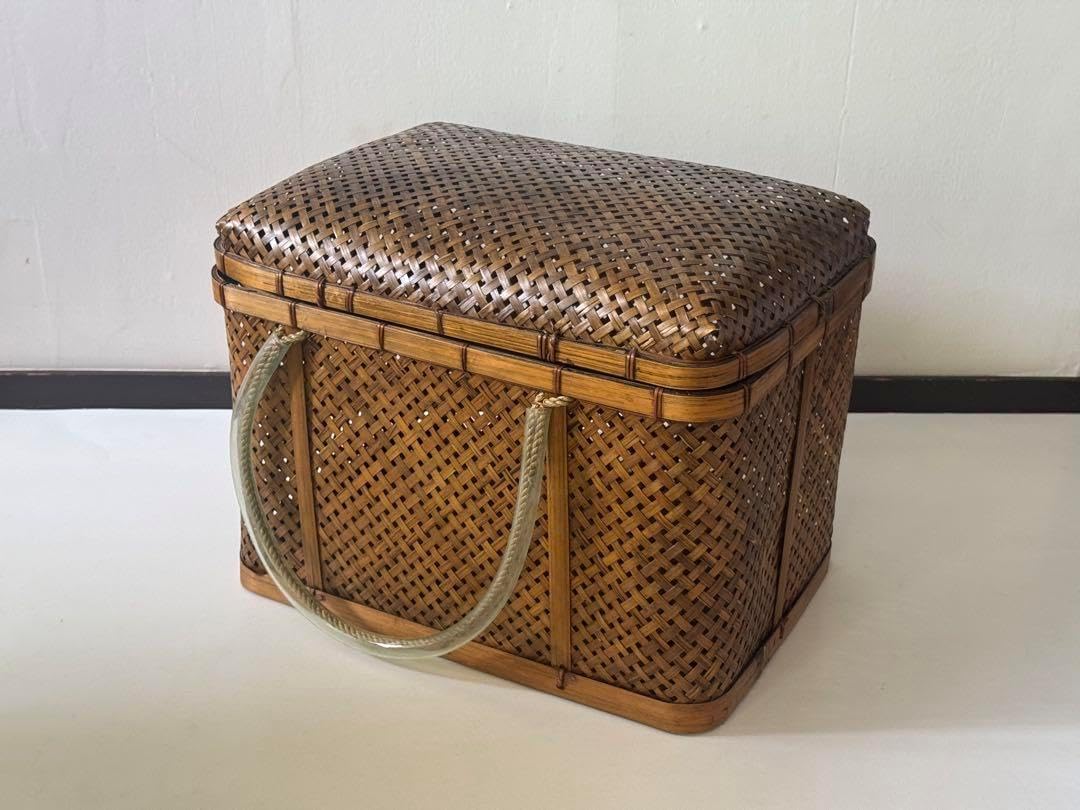 vintage 竹細工 竹籠 3段重 弁当箱 提藍 煎茶籠 茶籠 バスケット