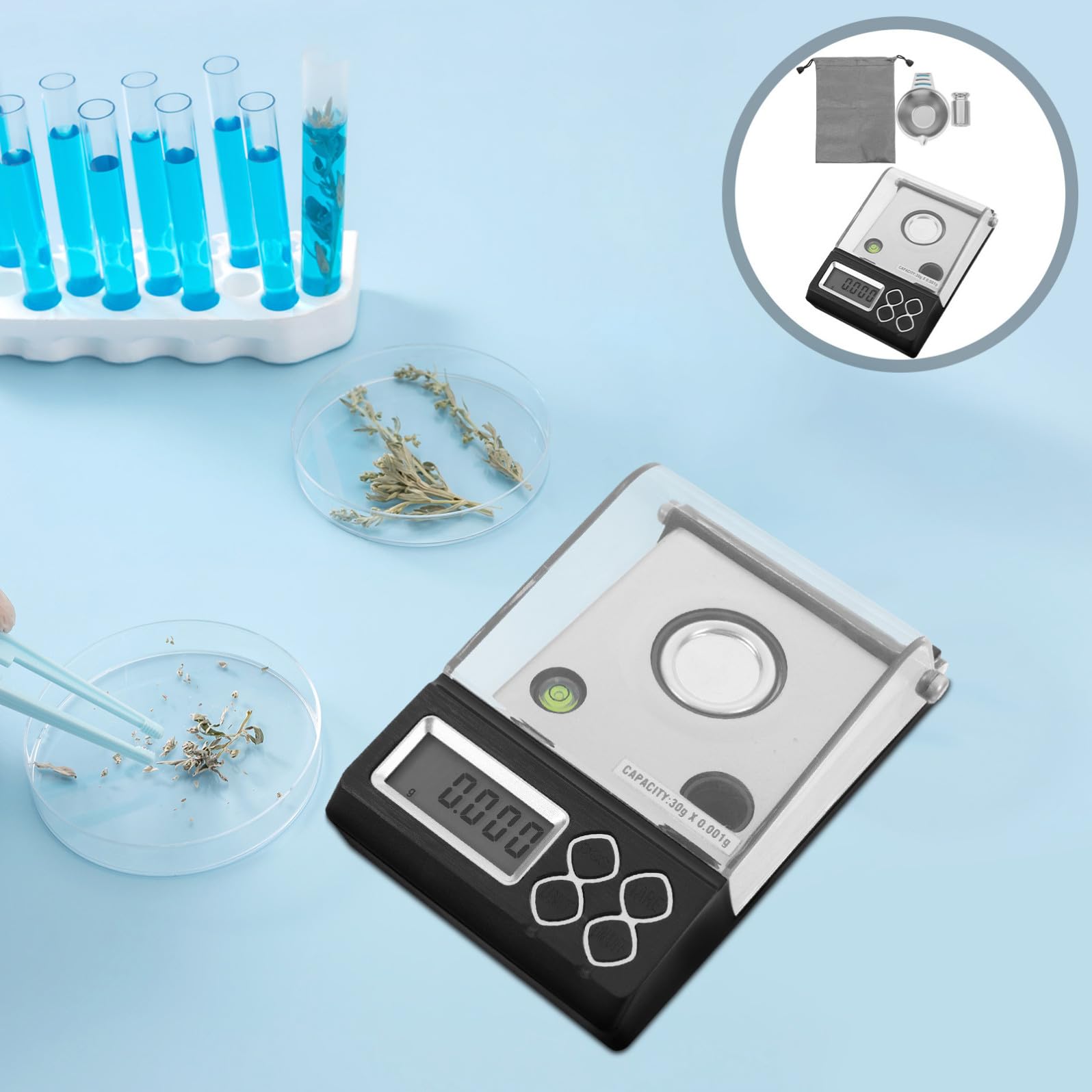 PRETYZOOM Bilancia Digitale ad Alta Precisione Portatile Fino a 30g Sensibilità al Milligrammo, Piatto in Acciaio Inossidabile per Cucina e Creazione Cosmetici