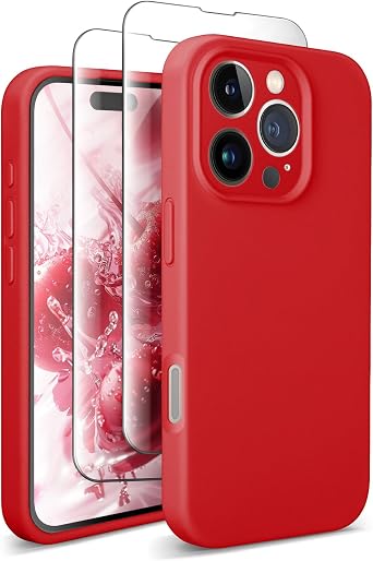 SUW Compatible with iPhone 16 Pro Case, [Compatible with MagSafe] 6.3" Silicone Case with[2 Screen Protectors][Full Camera Protection],Soft Anti-Scratch Microfiber Lining Inside, Red