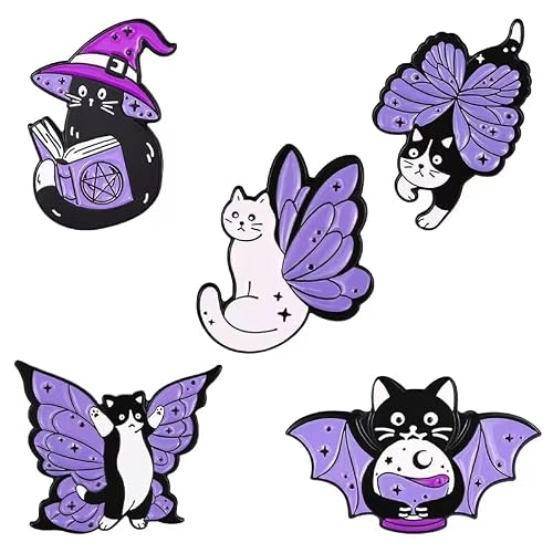 Cute Cartoon Cat Pin Set, 5 Pieces, Enamel Pins for Costumes, Backpacks & Hats