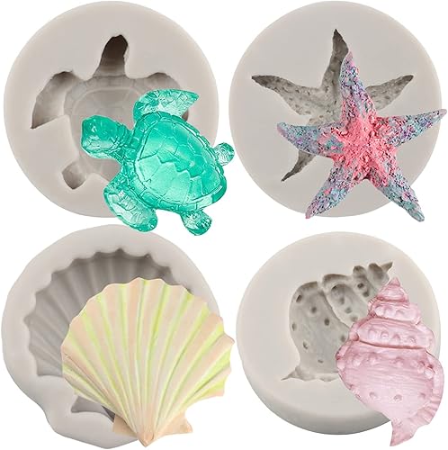 Sijiangmold Moldes de silicona de tortuga marina concha estrella de mar molde de chocolate para decoración de pasteles pasta de goma de mascar de