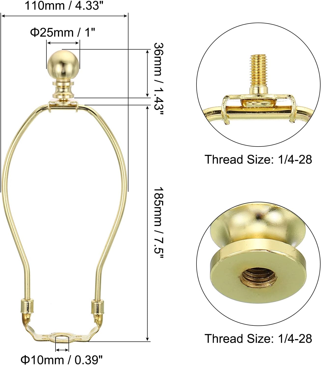 PATIKIL 7.5 Inch Lamp Harp Kit with Finial, 1 Set Detachable Shade Bracket Holder - Image 3