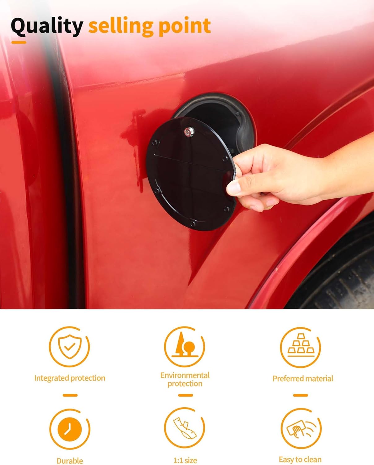 Hoolcar Locking Fuel Gas Filler Tank Door Cap Cover Fit for 2015-2020 Ford F-150 with Keys Gas Tank Cap Lid Housing Fuel Filler Door Cover Trim Exterior Accessories, Black