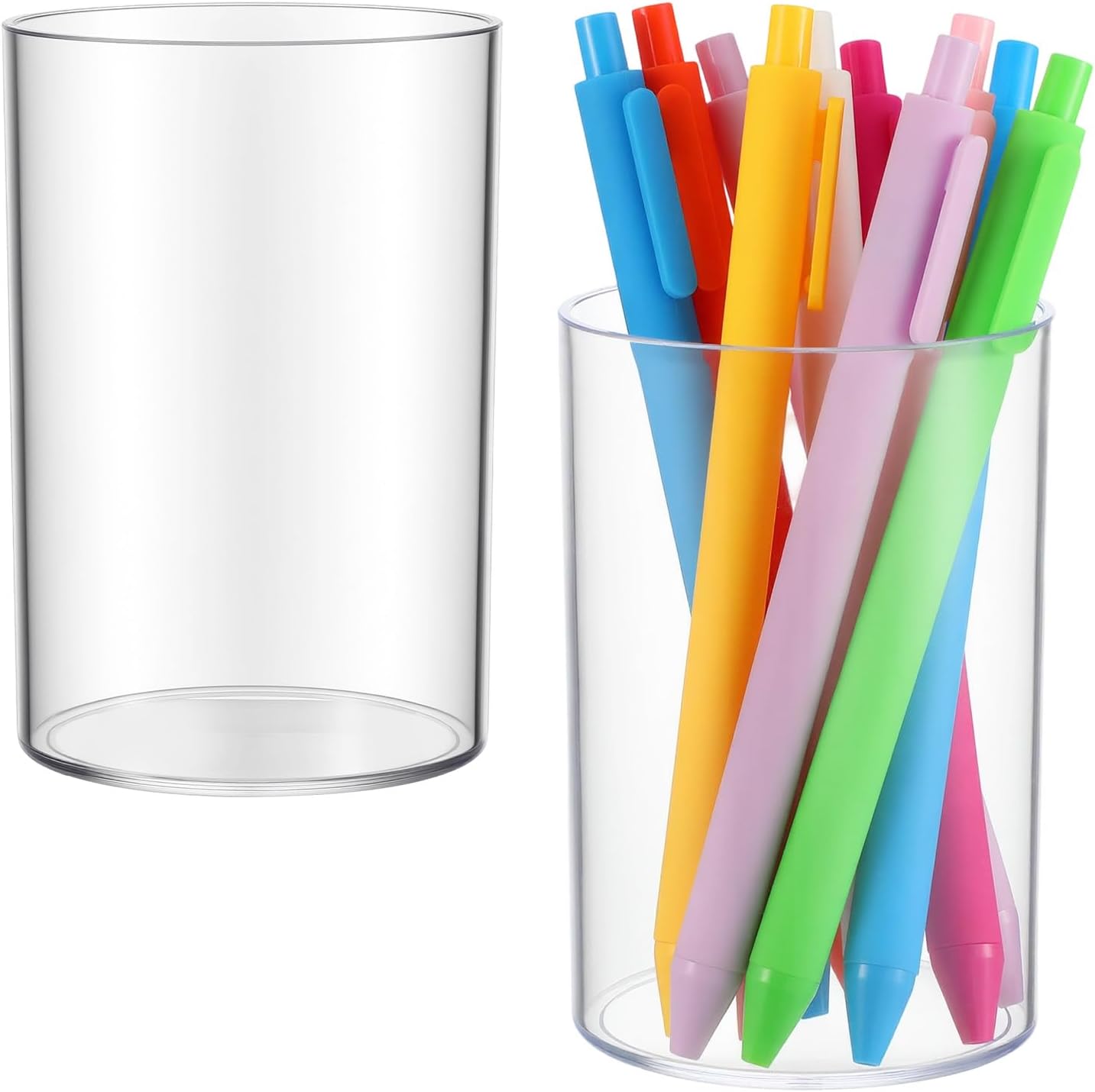 Styquenzer 2 Pcs Acrylic Pen Holder, Pencil Holder for Desk Makeup Brush Cup Holders Clear Stationery Organizer for Home Office Desk Accessory