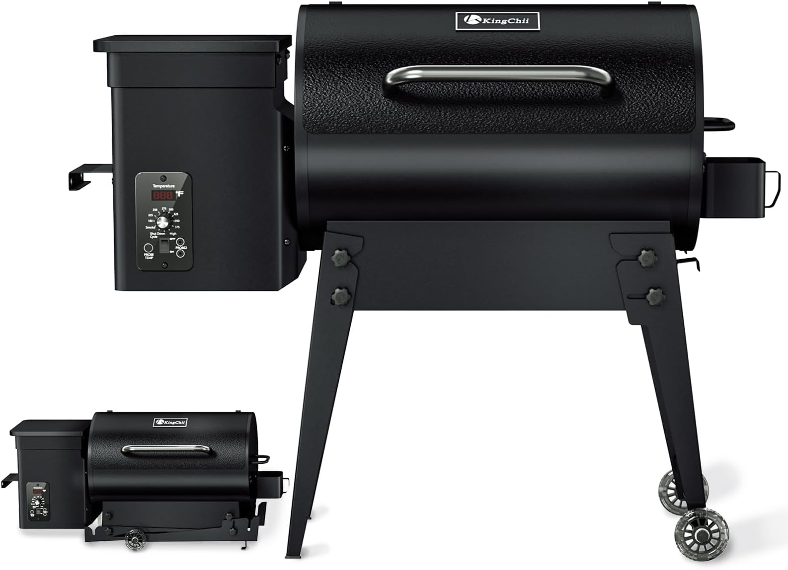 KingChii Portable Electric Wood Pellet Grill & Smoker with Foldable Legs, 456 SQ.IN Grill Capacity, 18LB Hopper, with PID Temperature Control (180-425°F) for Backyard Camping Bake and Roast, Black