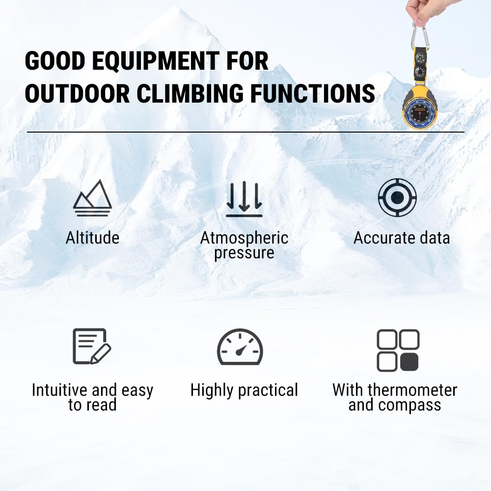 Barometro Altimetro, 4 in 1 Mini Multifunzionale Digitale Altimetro Barometro Termometro Bussola con Gancio in Metallo per Arrampicata, Escursionismo e Campeggio all'aperto