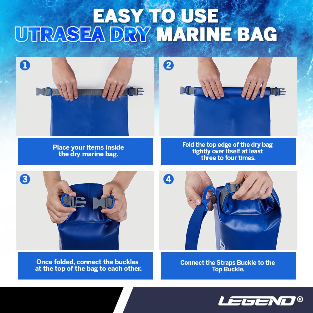 Legend UltraSEA Marine Dry Bag - Borsa impermeabile da 10 l, ideale per kayak, canottaggio, canoa, rafting, escursionismo e campeggio, borsa galleggiante da uomo, mantiene la tua attrezzatura asciutta
