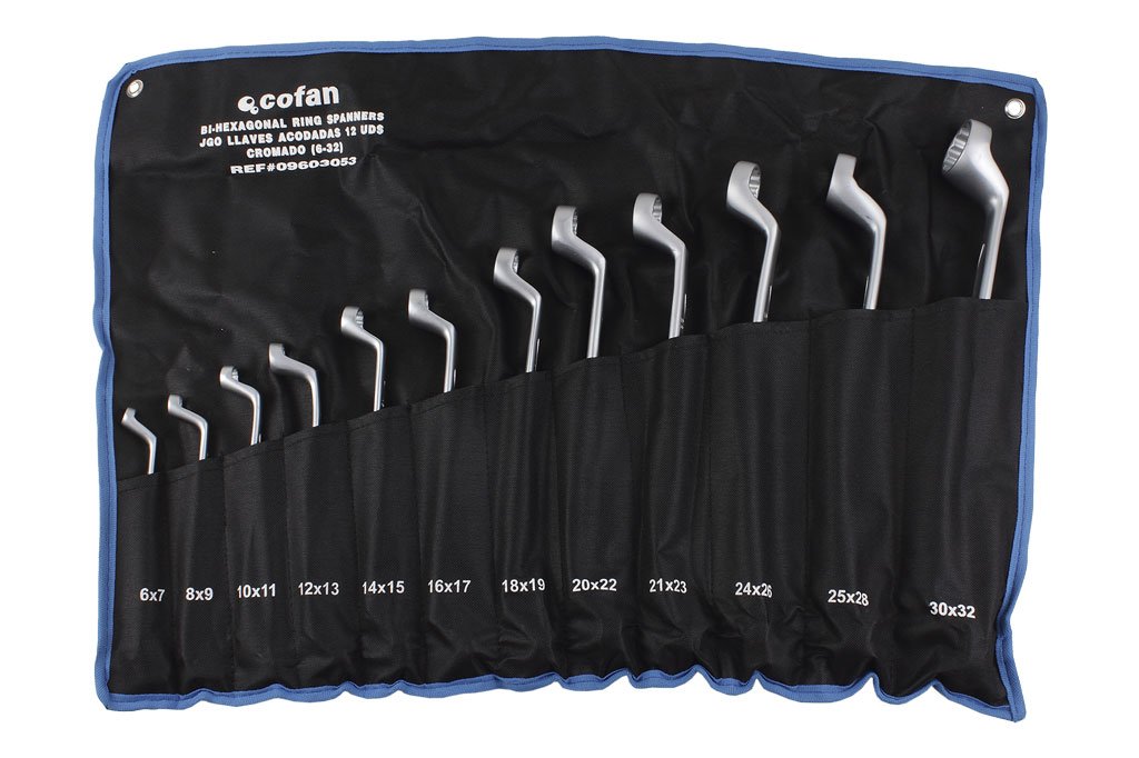 Cofan Set de 12 llaves acodadas | Fabricadas en acero al cromo vanadio | Medidas de las llaves de 6-7 mm a 30-32 mm26,25-28,30-32)