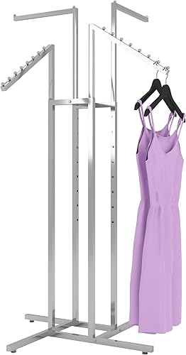 Miniatura 6 de Soporte para ropa Apto para tareas pesadas, cromado, cuatro lados, brazos ajustables, tubos cuadrados, perfecto para visualización en tiendas de