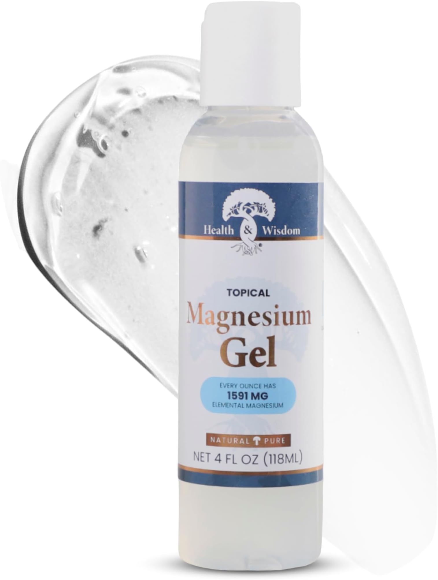 Health and Wisdom Pure Magnesium Gel with Seaweed Extract - Topical Muscle & Joint Relief- Natural and Pure Skin & Scalp Moisturizing - Enhanced Absorption - 4 Fl oz