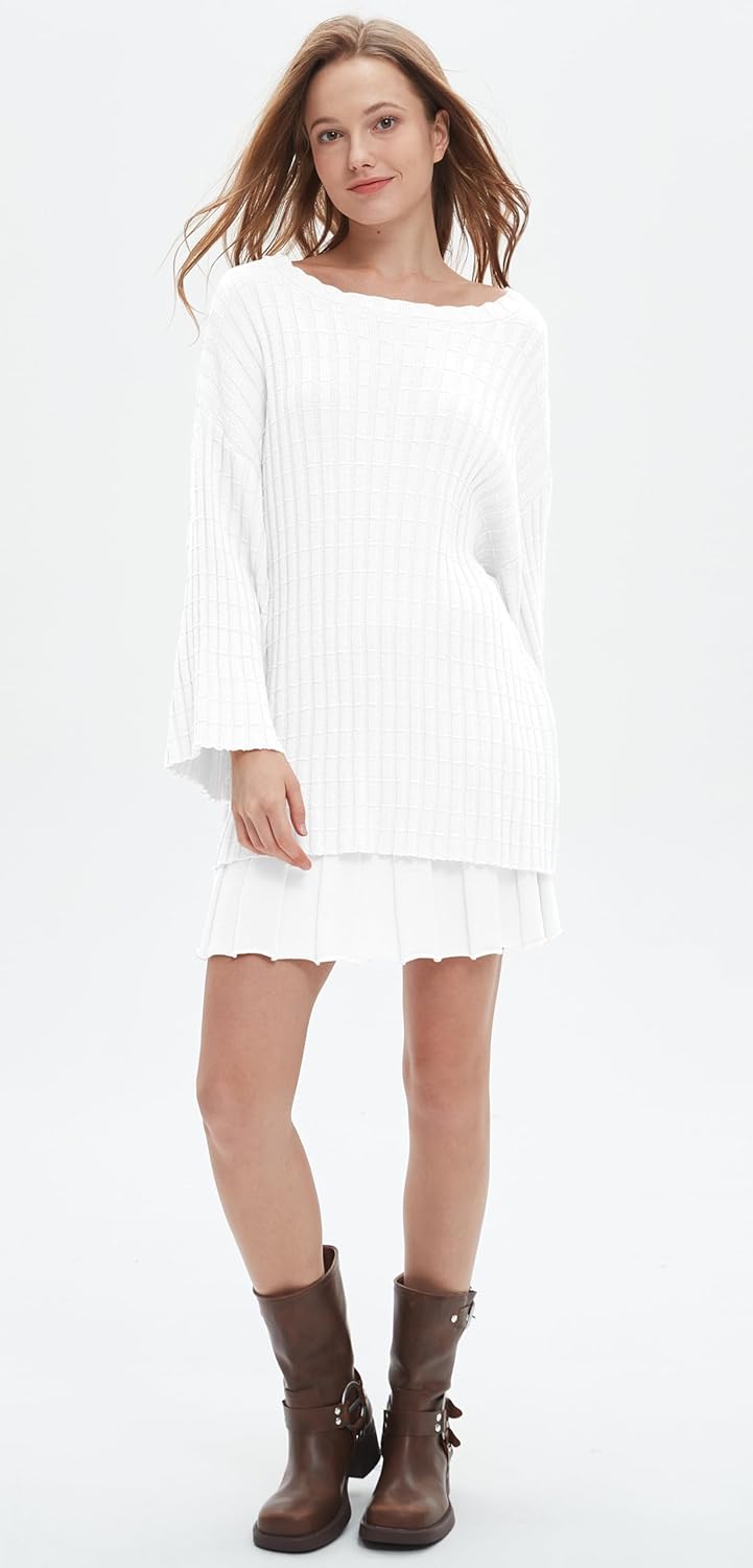 Womens Sweater Skirt Set Oversized Casual Loose Knit Sweater Pleated A Line Mini Skirt 2 Piece Outfits - Image 6