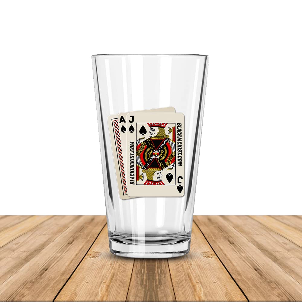 Amazon.com | Poker Gift | Pokerist Blackjack Hand Printed Pint & Beer  Drinking Glass (16oz): Beer Glasses