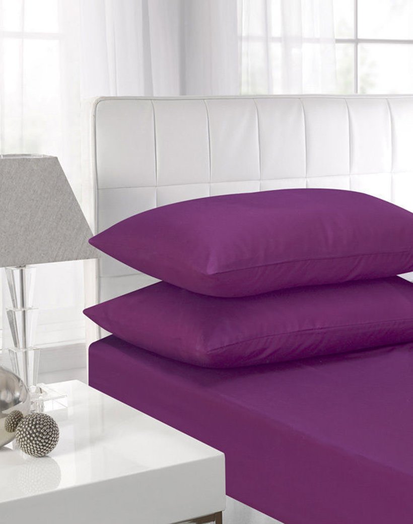 Niys-Misketch Purple Extra Deep 40Cm/16 Fitted Sheets Polycotton Percale Sheet (King, )
