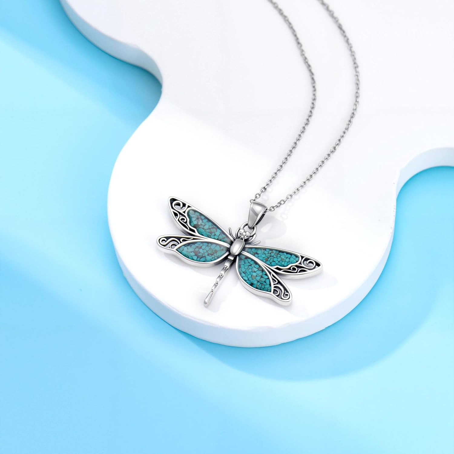 Nature Gemstone Dragonfly Necklaces 925 Sterling Silver Boho Native Vintage Dragonfly Pendant Necklace for Women Western Jewelry for Birthday - Image 3