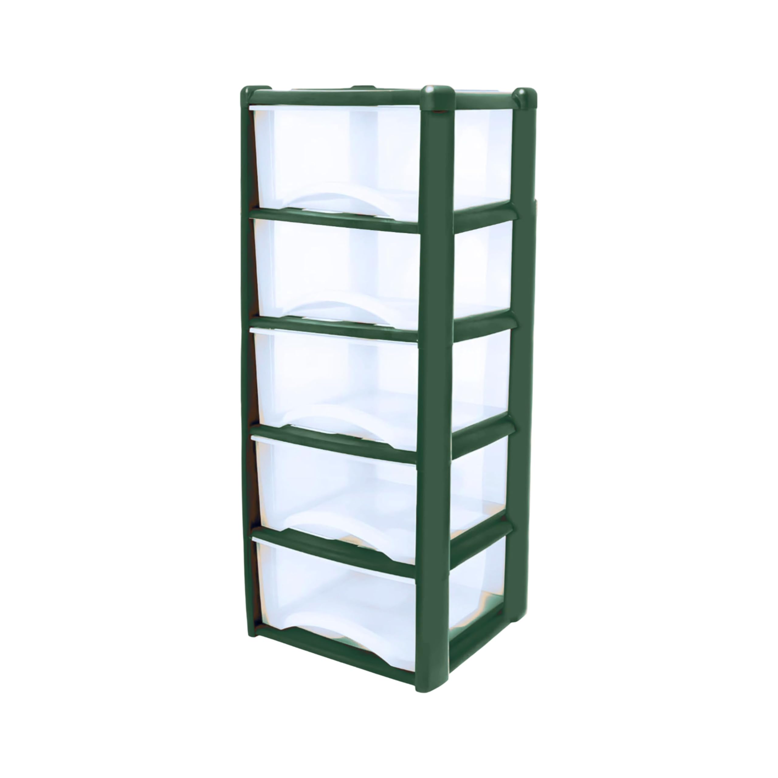 Neat. 5 Plastic Storage Drawers Unit with See-Through Drawers, Compact Vertical Design – Durable Plastic, Ideal for Organizing Office Crafts, and Household Items, 100cm x L39cm x W39cm -Dark Green