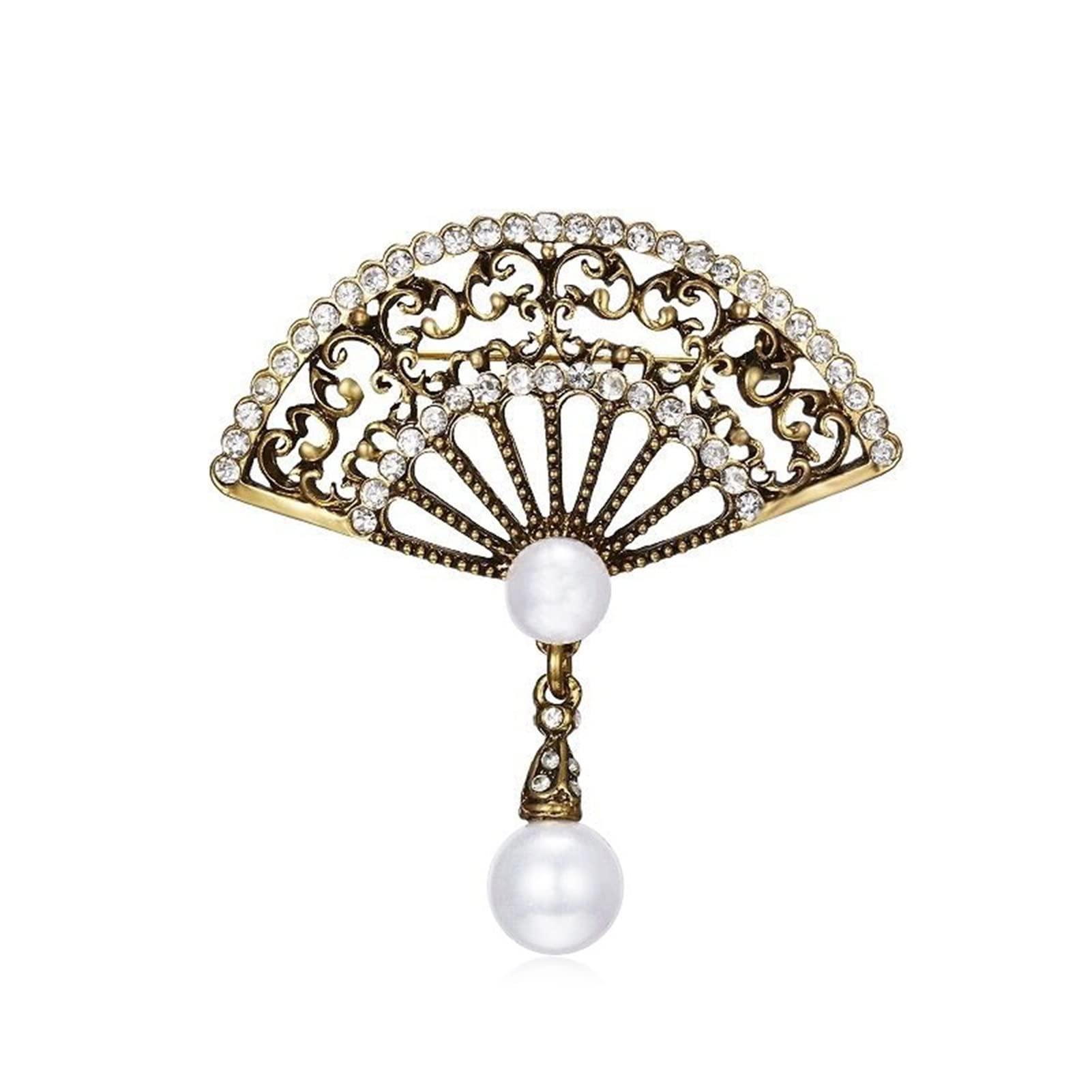 Vintage Stone Fan broszka przypinki broszki Rhinestone dla kobiet akcesoria metalowe klips do szalika