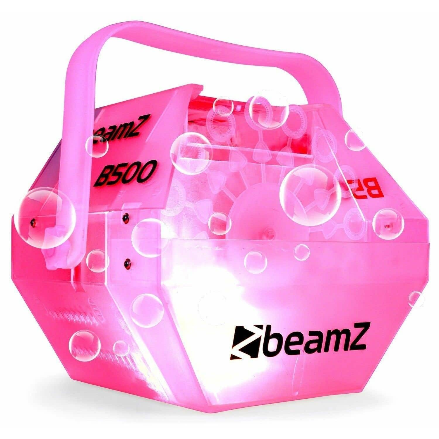 BeamZ B500LED - Máquina de Burbujas con Leds Multicolor, 1L de líquido Incluido, diseño Transparente, Potente Ventilador, Uso automático, Fiestas, Eventos y ferias Infantiles