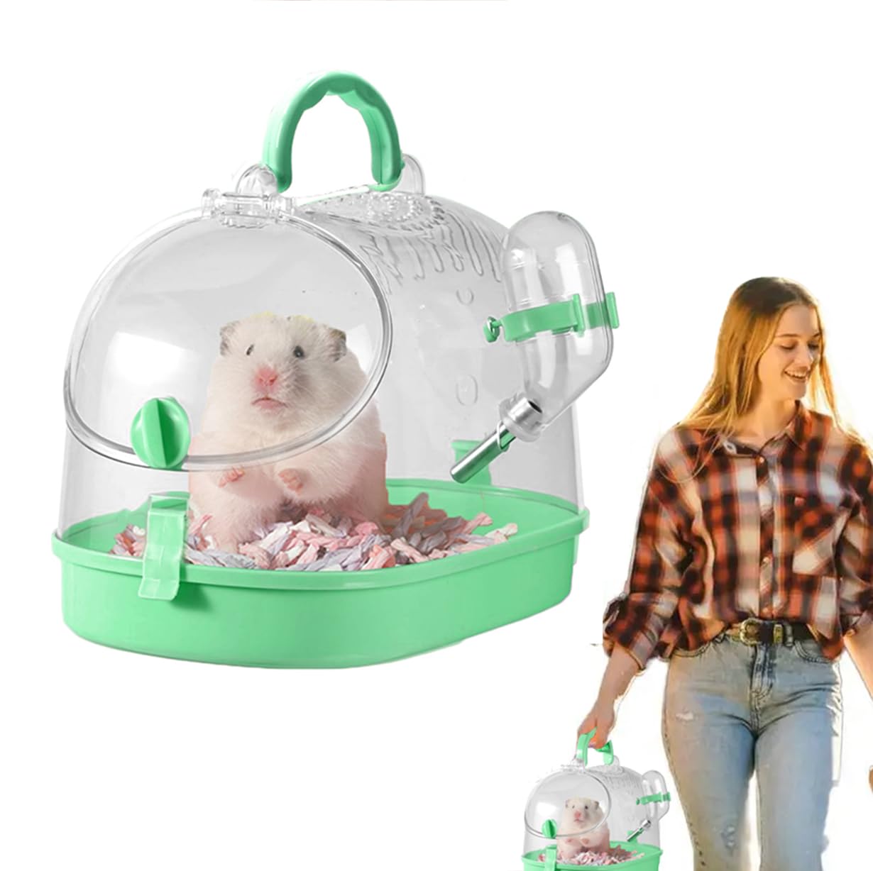 Portable Guinea Pig Carrier Travel Small Animal Carrier Breathable Travel Hamster Cage with Water Feeder