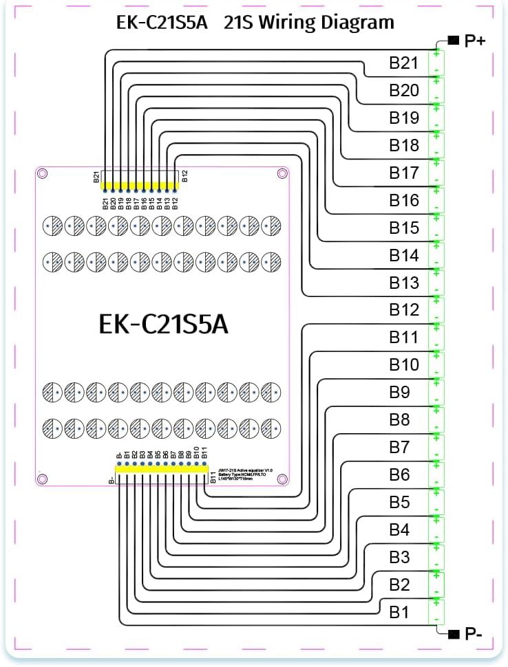 3S 4S 5S 6S 7S 8S 10S 12S 14S 16S 17S 21S 5A Capacitive Active Equalizer Balancer LFP Lifepo4 Lithium Ion/Lithium Titanate LTO Battery Energy Transfer Active Equalizer (EK-21S5A)