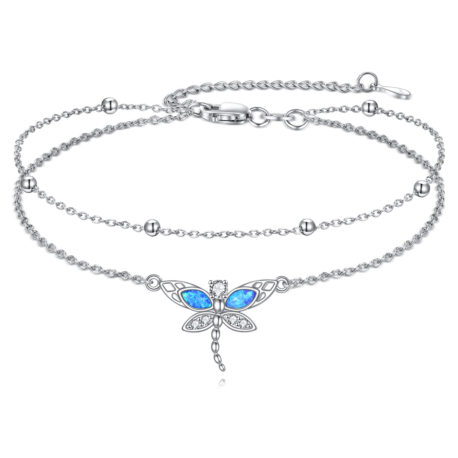 TIGER RIDER Dragonfly Anklet Sterling Silver Dragonfly Gifts Jewelry for Women with Crystal Birthday Anniversary