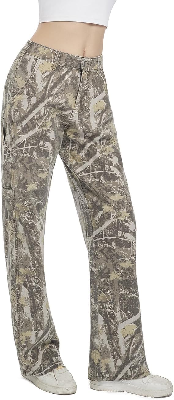 PinkyMoor Women Camouflage Cargo Pants Straight Wide Leg Trousers Jeans with Pockets - Image 3