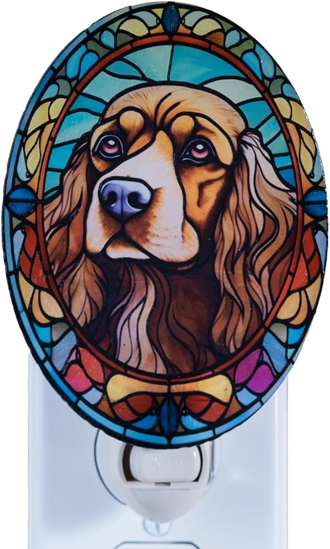 VOUWOWOX Dog Night Light Stained Glass Panel Bulb Included (Cavalier)