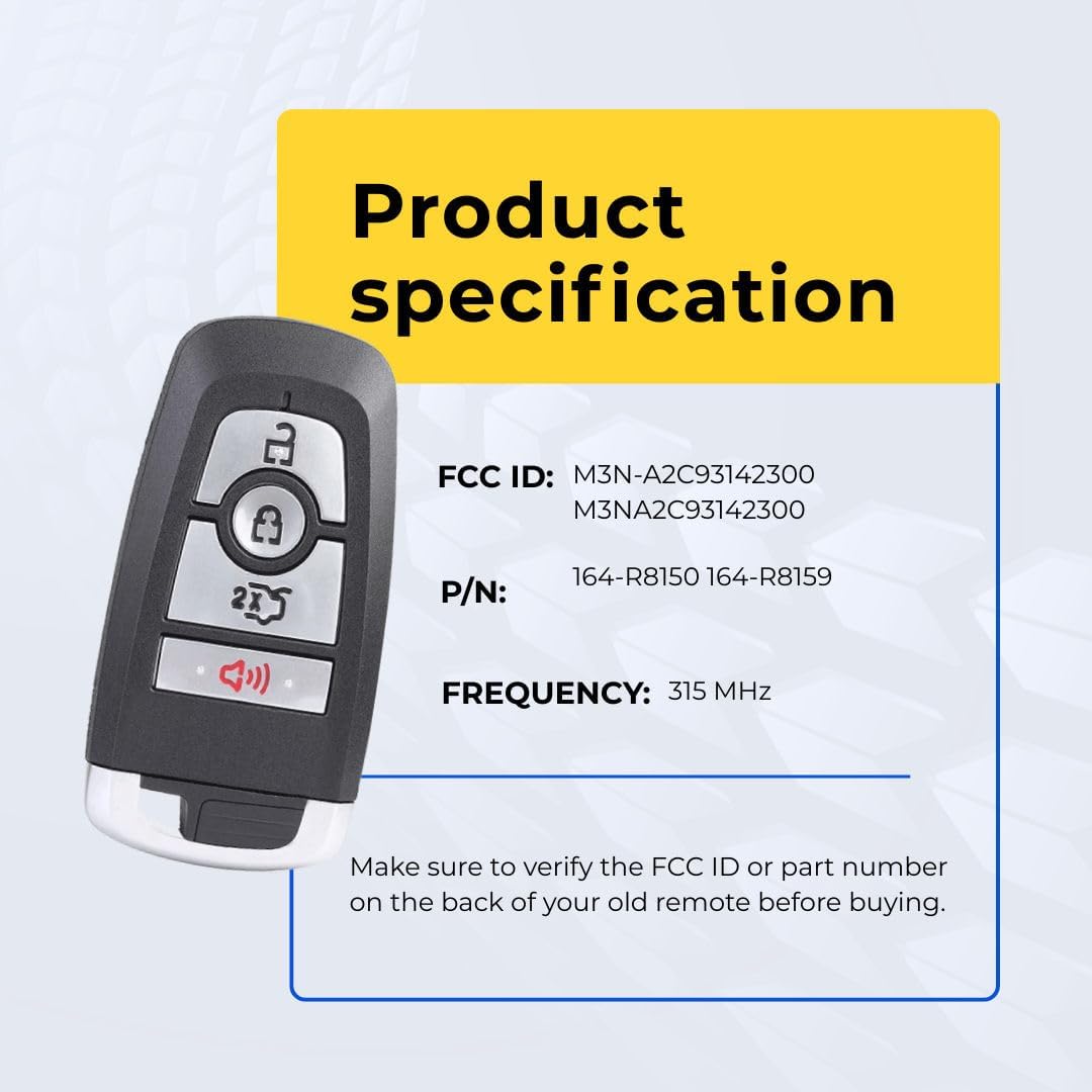 Replcament Key Fob Compatible with Mustang 2018-2020 FCC M3N-A2C93142300 M3NA2C93142300 Part Number 164-R8150 164-R8159 Pack of 2