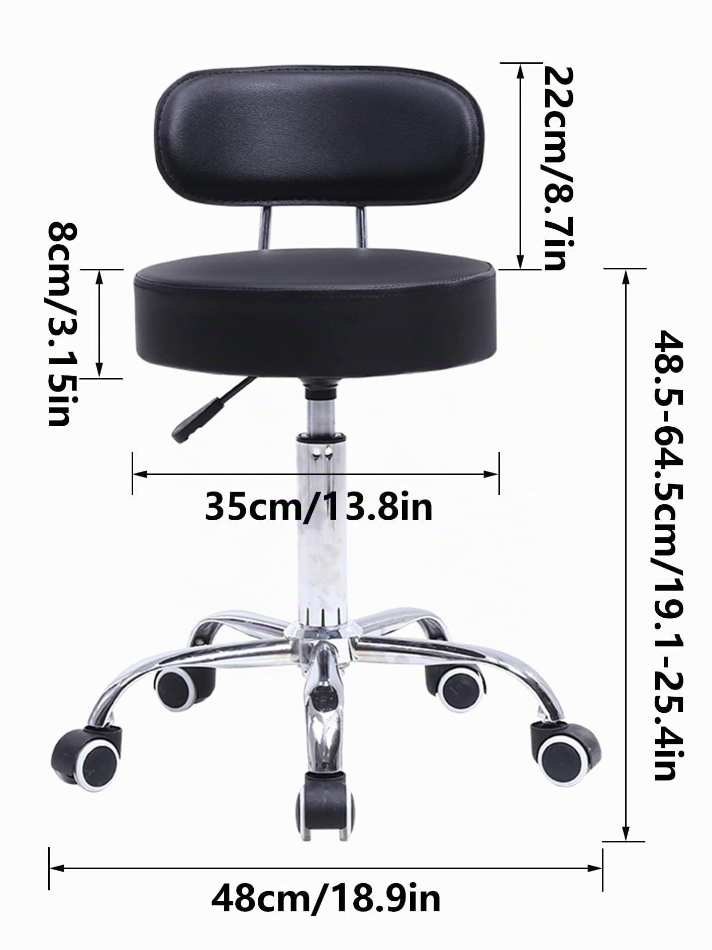 KKTONER Sgabello Girevole in Pelle PU con Schienale Regolabile in Altezza Computer per Ufficio Colore Nero