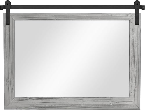 Miniatura 9 de COGOOD Espejo de pared con marco de madera rústica de 39 x 24 pulgadas, para baño, sala de estar, decoración de pared de entrada (gris)