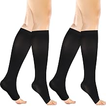 +MD 2 Pairs 20-30 mmHg Compression Socks for Women & Men, Knee High Open Toe Stockings, Graduated Support & Comfort Hose