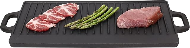 URBN-CHEF Non Stick Cast Iron Griddle Pan Induction Hob Oven Proof with Handles (Rectangular)
