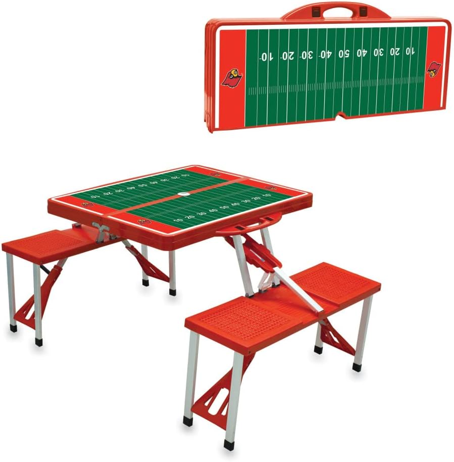 PICNIC TIME NCAA Louisville Cardinals Football Field Folding Picnic Table - Camping Table - Outdoor Table with Umbrella Hole, (Red)