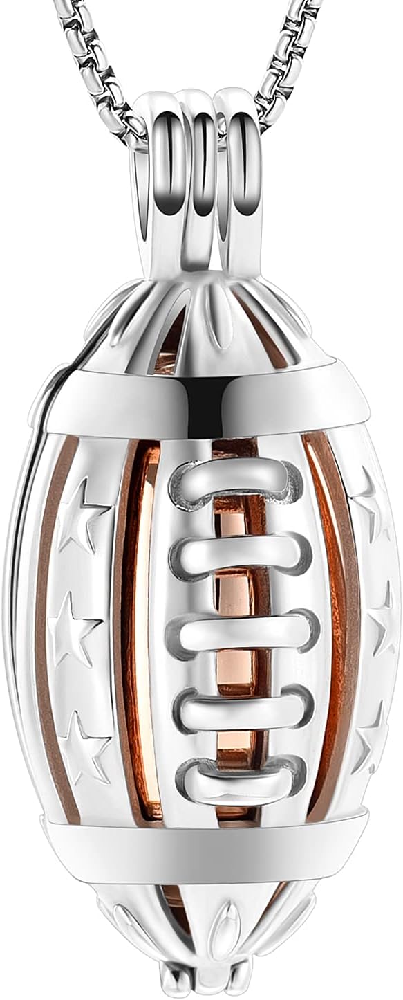 Oinsi American Football Cremation Locket Necklace For Ashes Of Loved Ones Stainless Steel Memorial Urn Jewelry Women Men Keepsake Fashion Necklace
