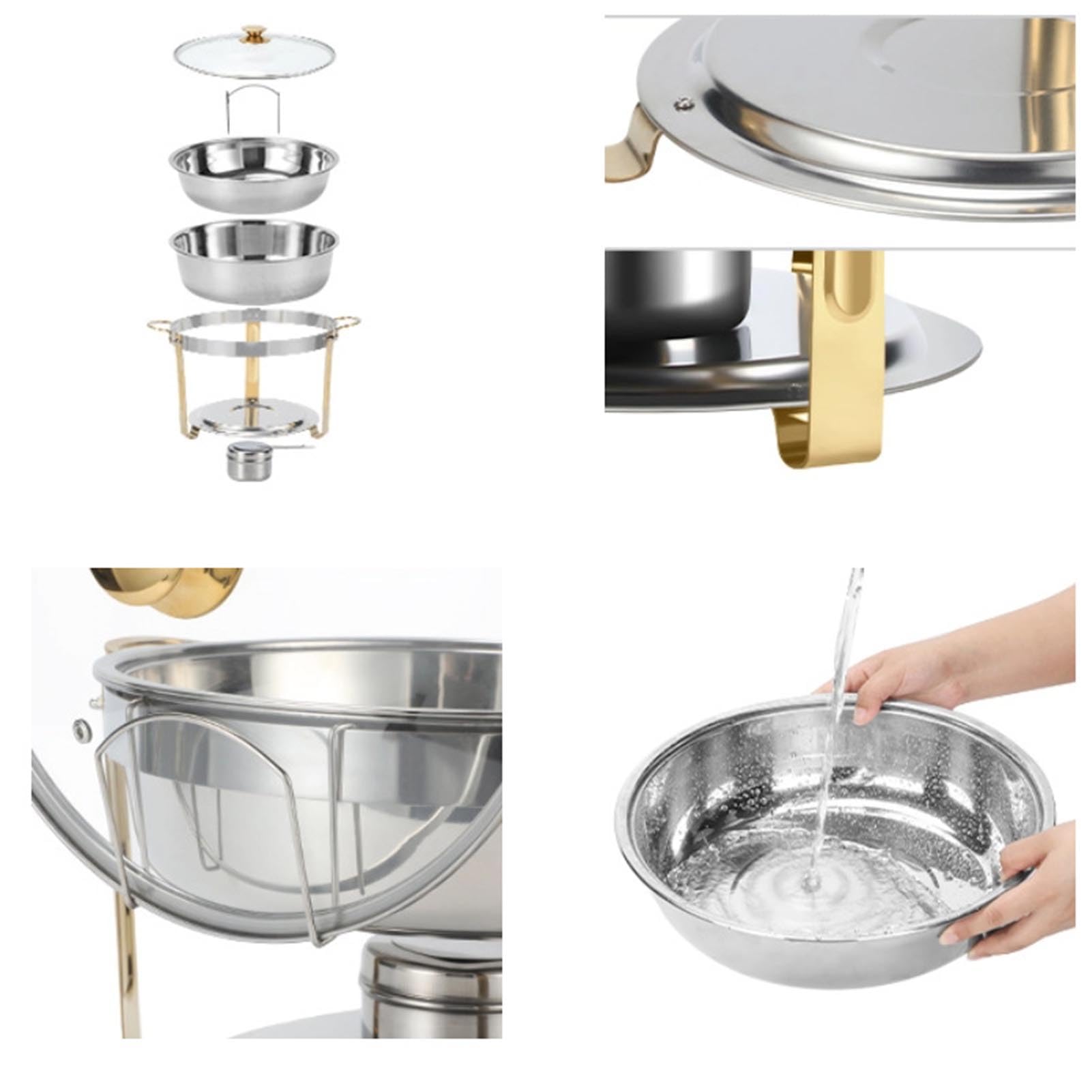 Ensemble de plats à frire – Chauffe-buffet rond en acier inoxydable avec couvercle en verre pour la restauration et les événements