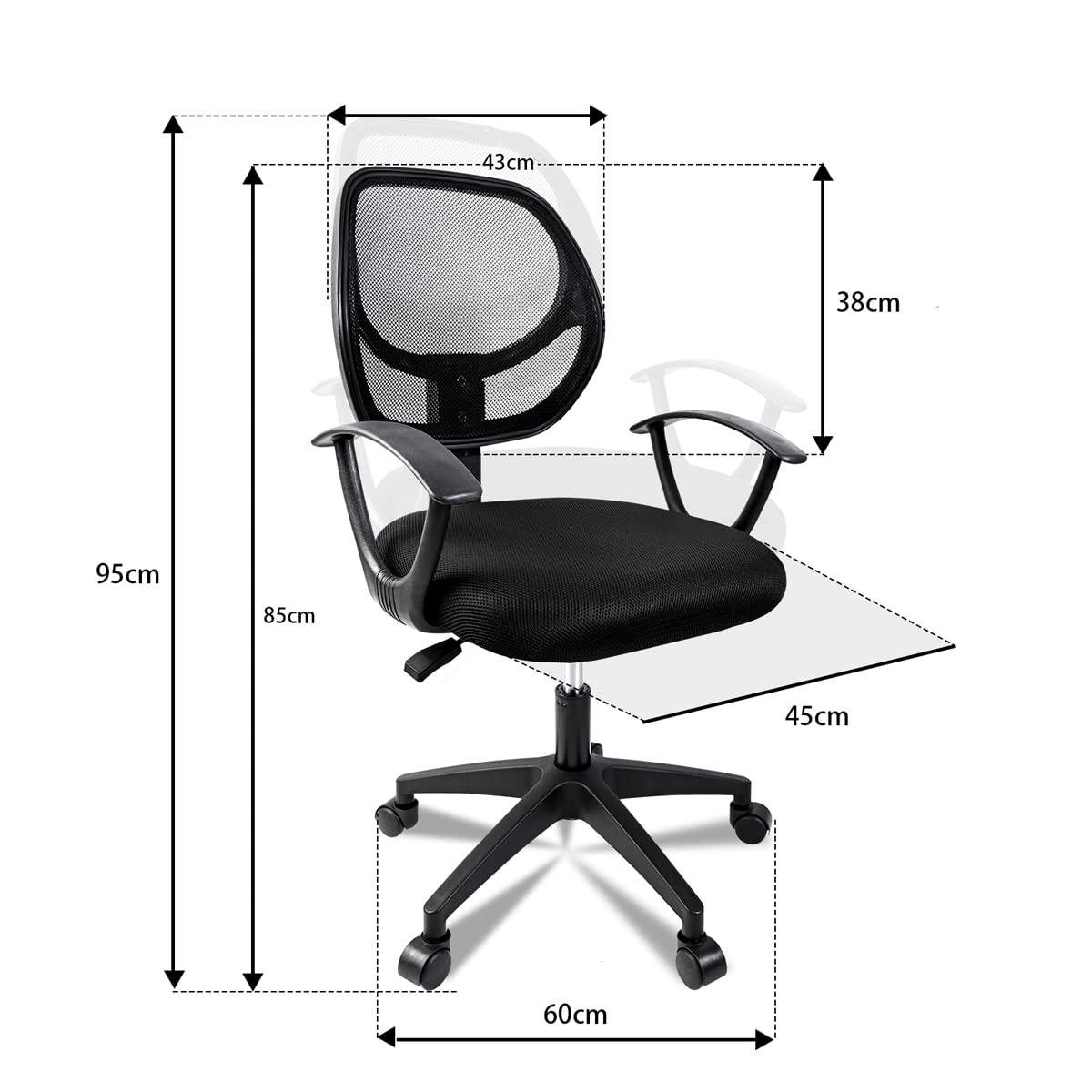 Silla de oficina ergonómica con respaldo de malla transpirable, asiento acolchado, altura ajustable, reposabrazos fijos y ruedas giratorias | Cómoda, funcional y moderna para casa o despacho