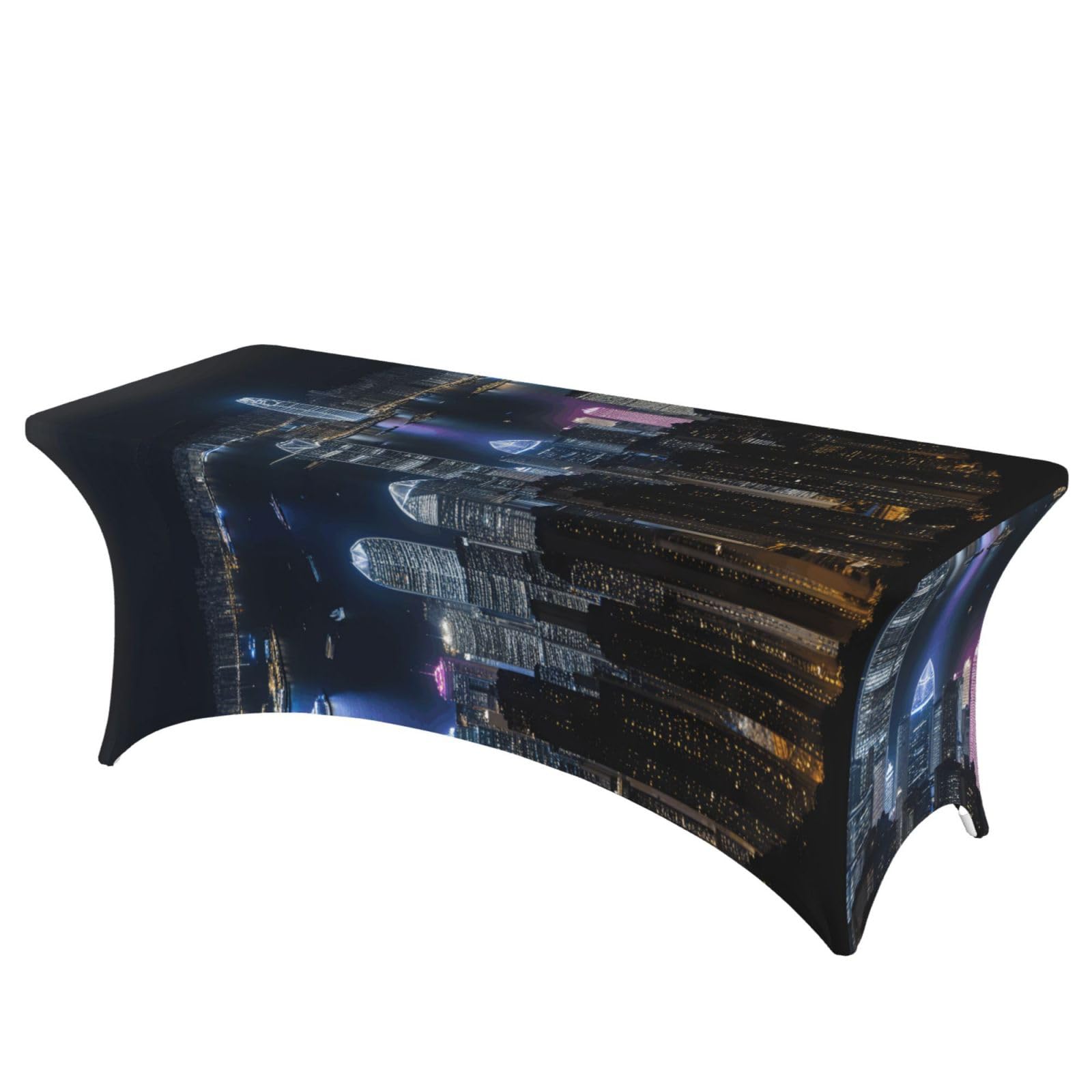 AYYQWE Aerial Night Of View Hong Kong Print Elastic Rectangular Tablecloth For Banquet Outdoor Picnics Office Table Cover