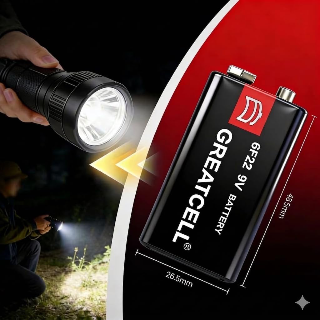 9V Carbon Zinc Battery for Smoke Detectors, 6F22 Square, Long-Lasting, 4 Count