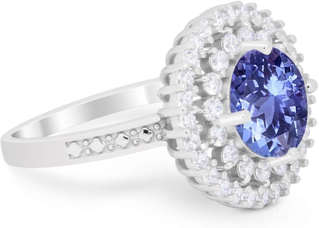 Blue Apple Co. Halo Cocktail Wedding Engagement Ring Round Cubic Zirconia 925 Sterling Silver