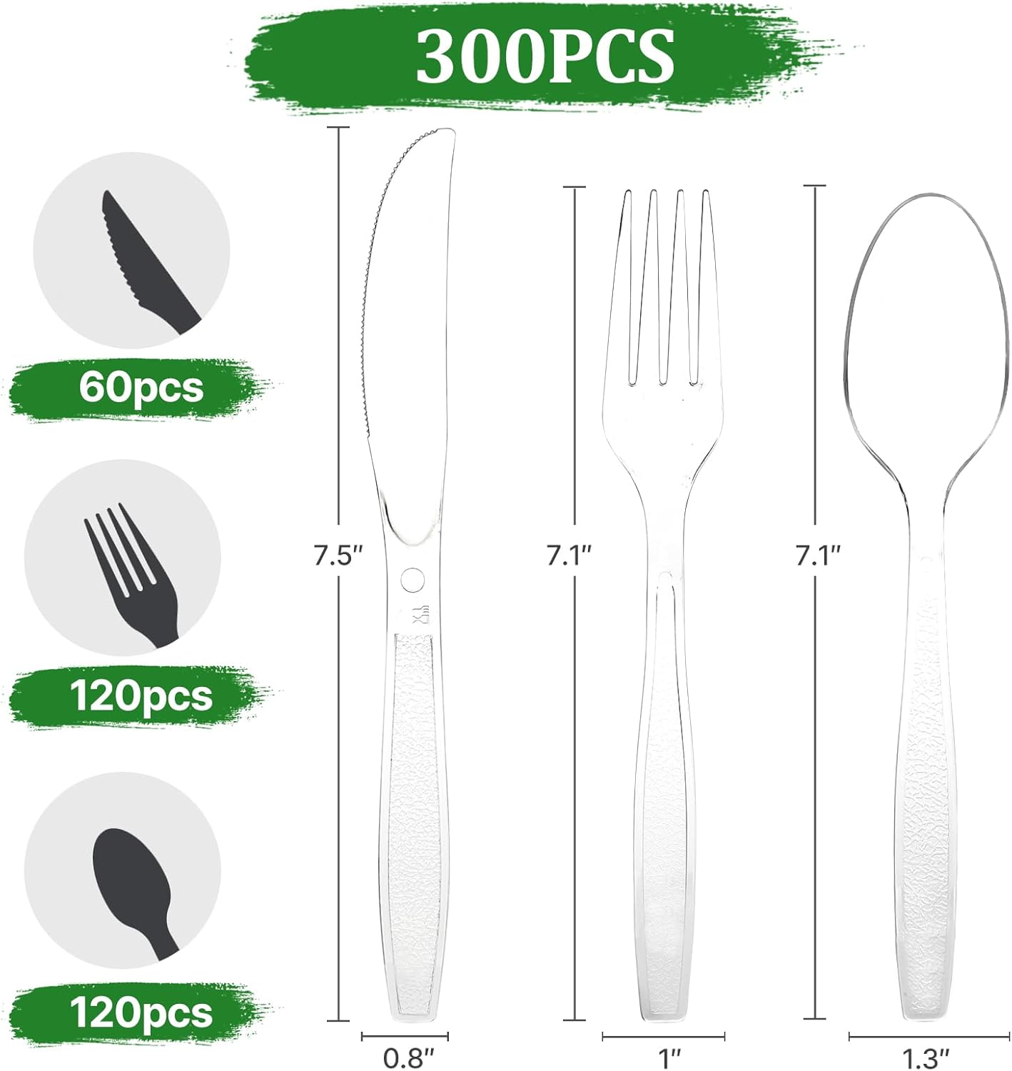 300 Count Extra Heavy Duty Plastic Silverware, 120 Spoons, 120 Forks, 60 Knives, BPA-Free & Heat Resistant Disposable Plastic Utensils Set, Clear Cutlery Set for Party and Daily Use - Image 2