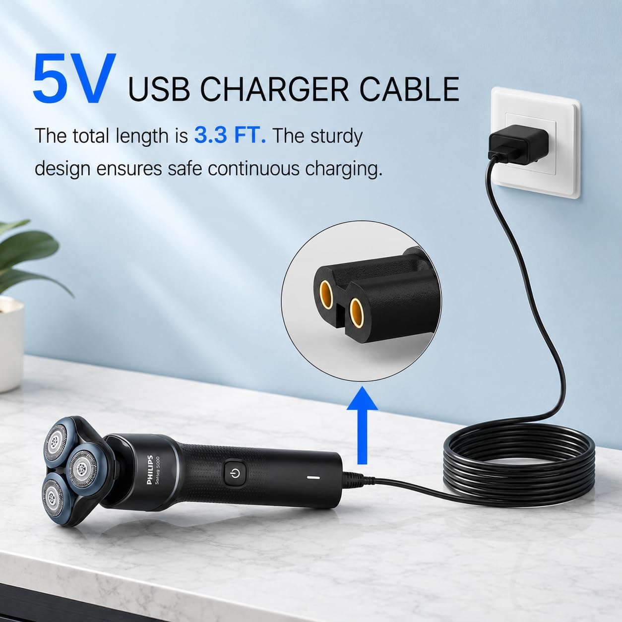 5V 1A Shaver Charger Cord for Philips Norelco 2400 3600 3900 5400 7800 MG5910 MG7910 MG9510 MG9520 Trimmer, 5V USB Charging Cable Replacement Philips 3000 5000 7000 9000 Series Razor Power Cord(3.3FT)