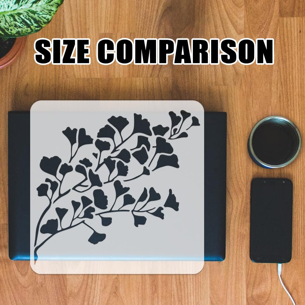 FINGERINSPIRE Ginkgo Tree Branches Stencil 30x30cm Ginkgo Leaf Large Stencils Gingkgo Leaves Drawing Stencils Reusable Autumn Plants Painting Templates for Fabric Tiles Floor Furniture Wood - Image 3