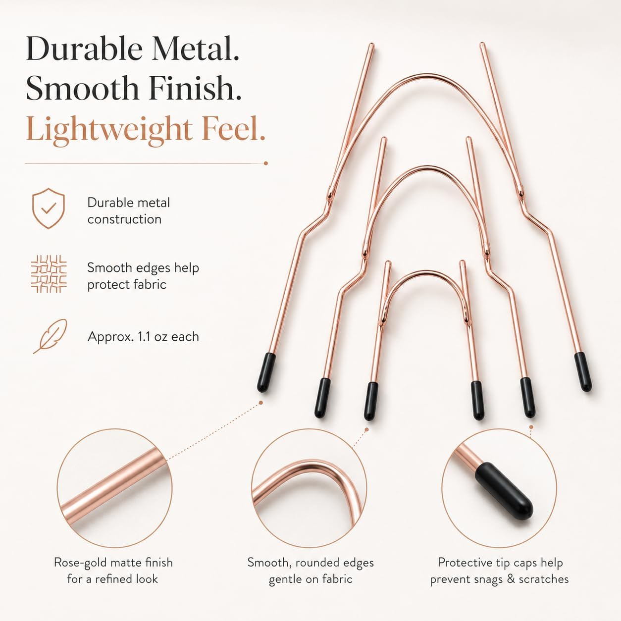 Sock Hoop Embroidery Aid Set: 3 Sizes Hooping Helpers for Adult & Kids Socks, Hats, Clothing & Fabric, Prevent Stitching Through Layers, Rose Gold Metal Positioning Tool for Machine Embroidery 3Pcs