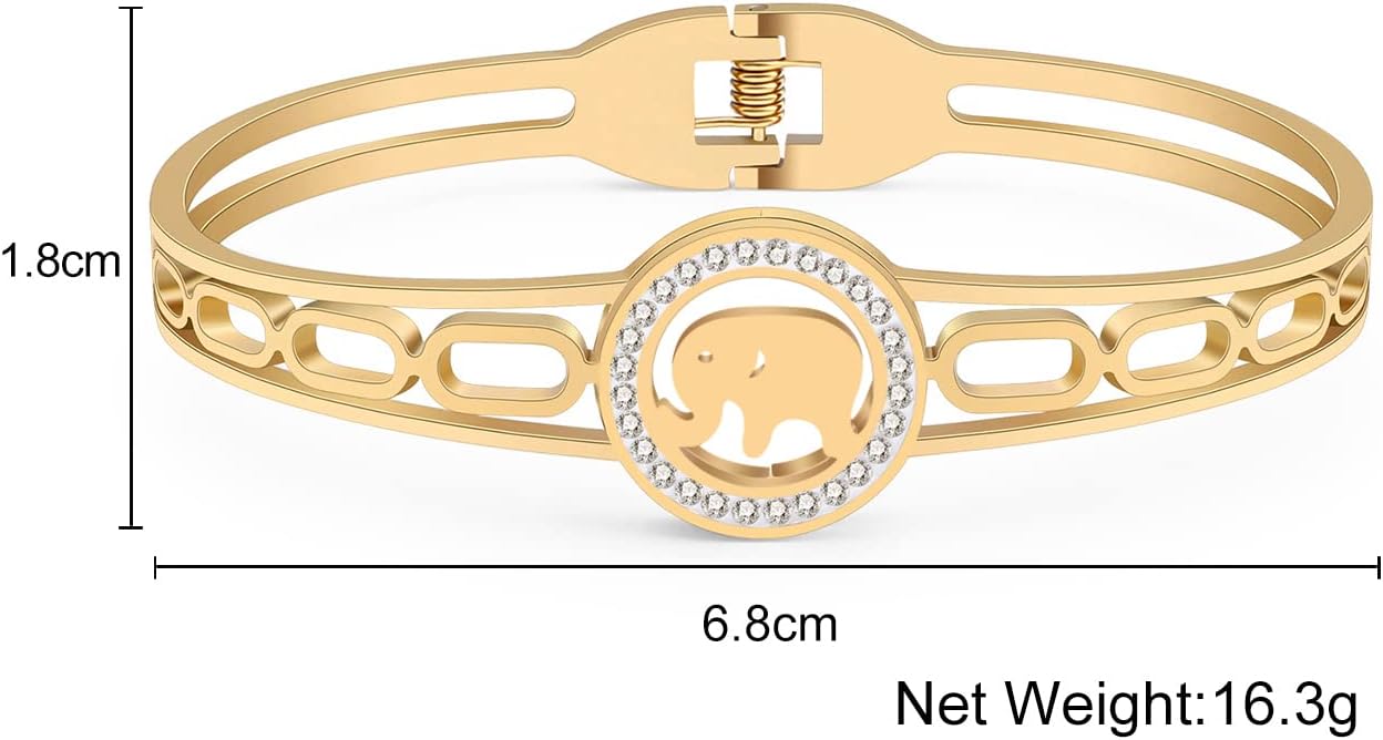 Cute Elephant Bracelet Stainless Steel Bracelets for Women Rhinestone Bangle 18K Gold Plated Jewelry - Image 5