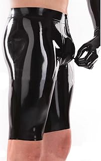 [BERMEL] 男性ブラックファスナーラテックスパンツラテックス半ズボンラテックススラックスラテックス下着