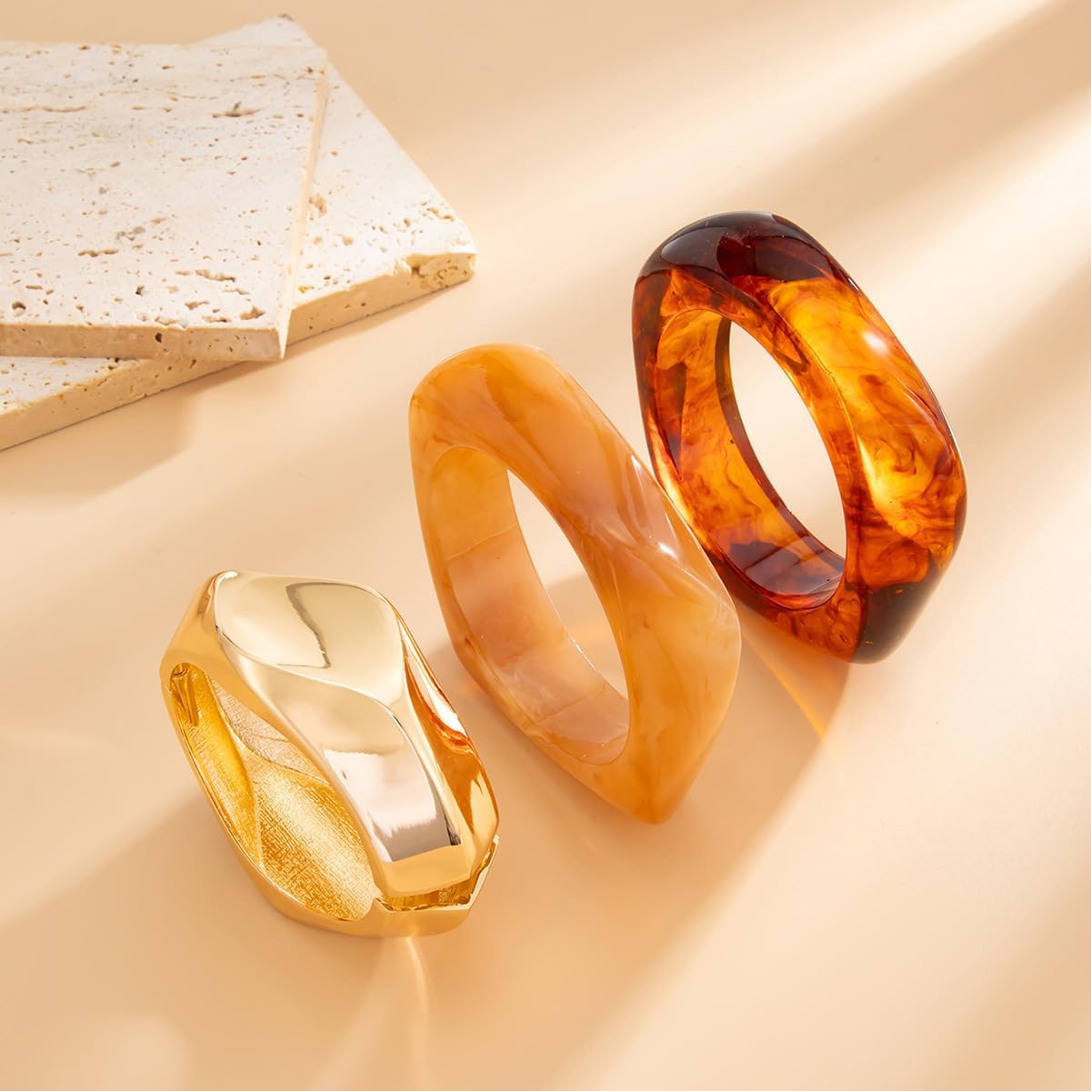 3Pcs Resin Chunky Bangle Bracelets for Women, Beach Colorful Irregular Acrylic Bracelet, Wide Stackable Bangles Vacation Jewelry Set - Image 7