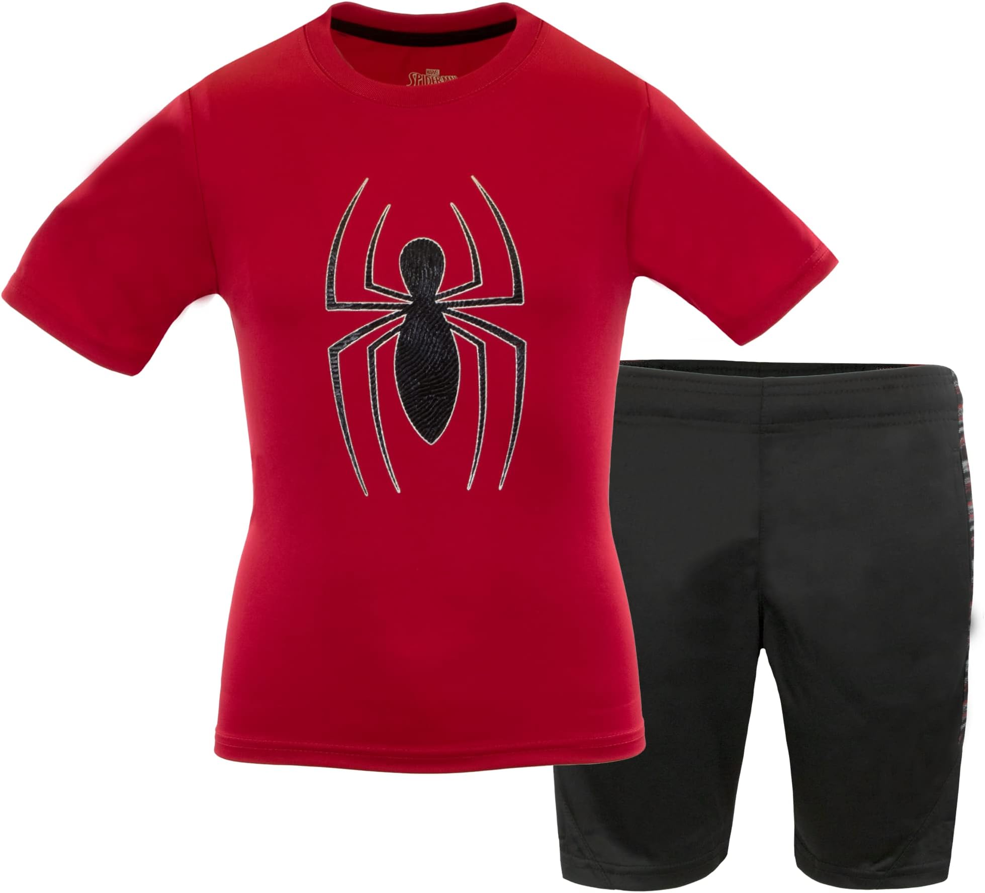 Boys Super Hero Active Short Sleeve Logo Graphic Tee and Mesh Short Set (Red, 5/6)