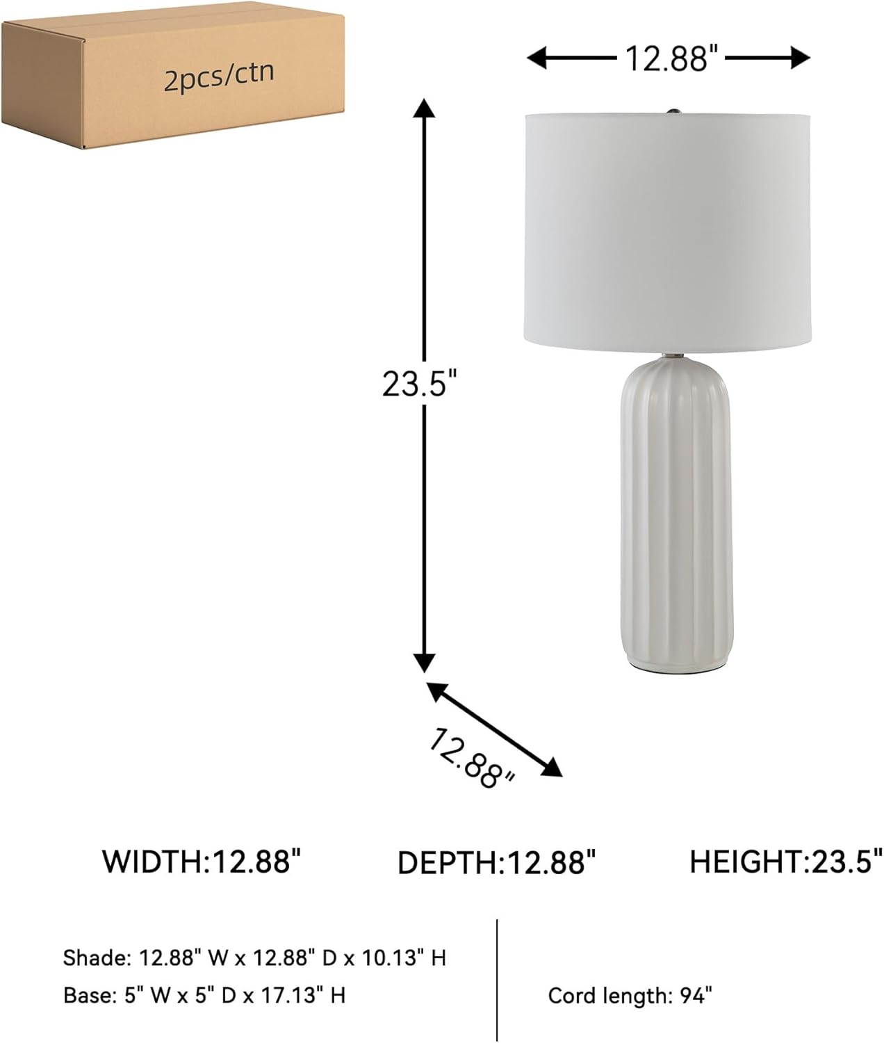 Signature Design by Ashley Clarkland Contemporary 24 Inch Ceramic Table Lamp, Set of 2, White